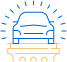 Icono de un automóvil sobre una tarima, brillando Icono de un automóvil sobre una tarima, brillando