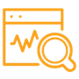 Icono de un reporte con gráficas y una lupa