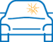Icono de auto visto desde el frente con el cristal roto Icono de auto visto desde el frente con el cristal roto